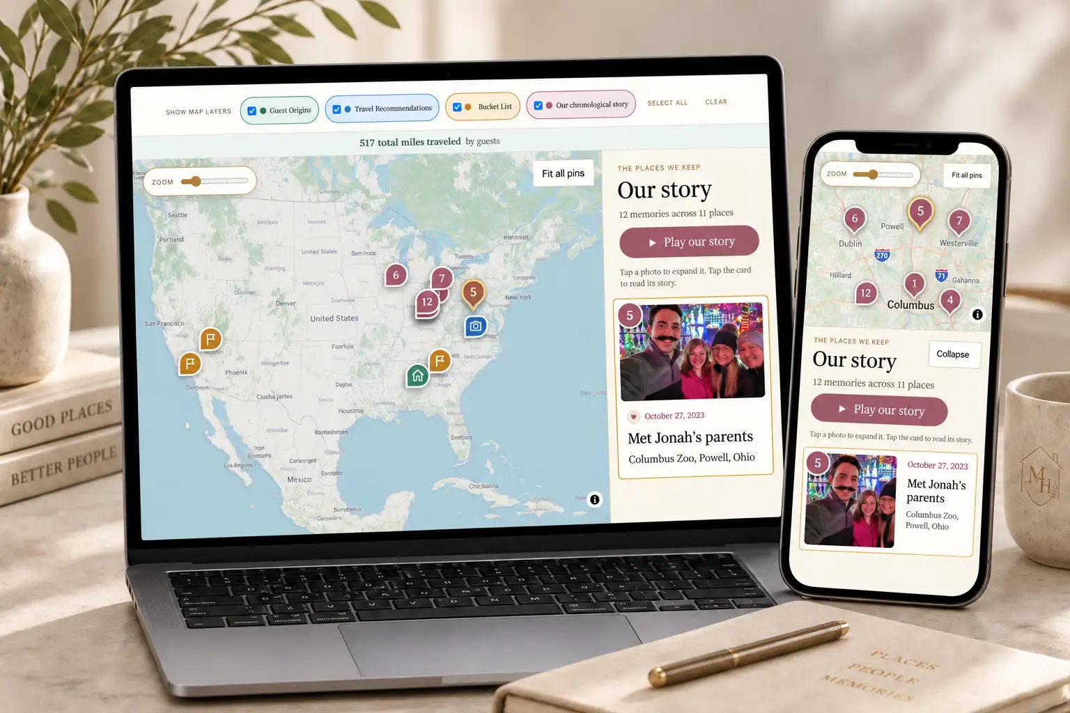 Example wedding map with labeled guest places