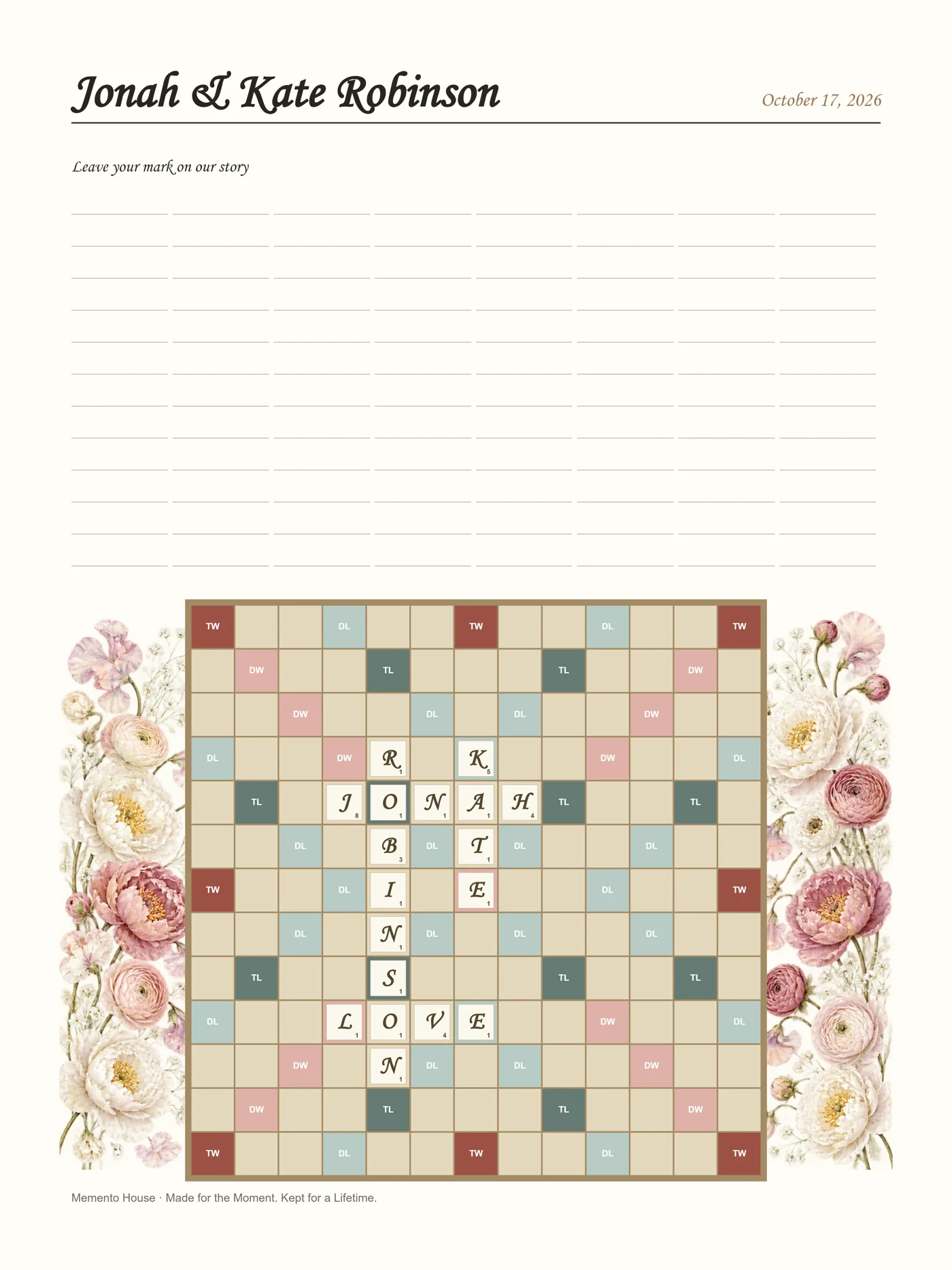 A personalized signature board ready for wedding guests