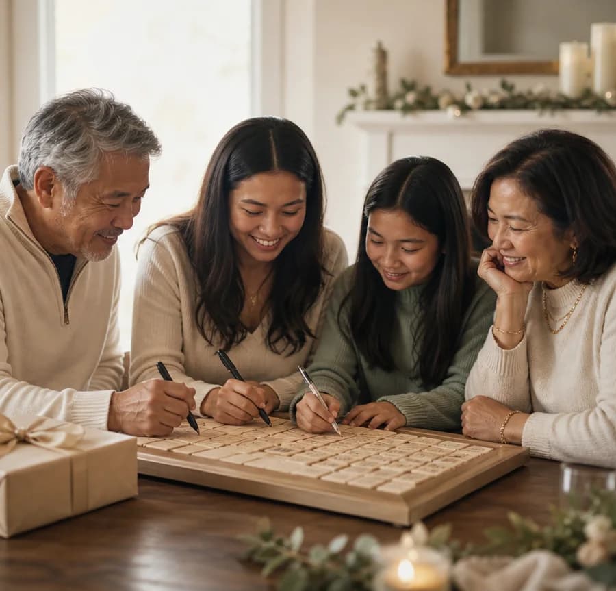 Guests creating a family reunion keepsake together