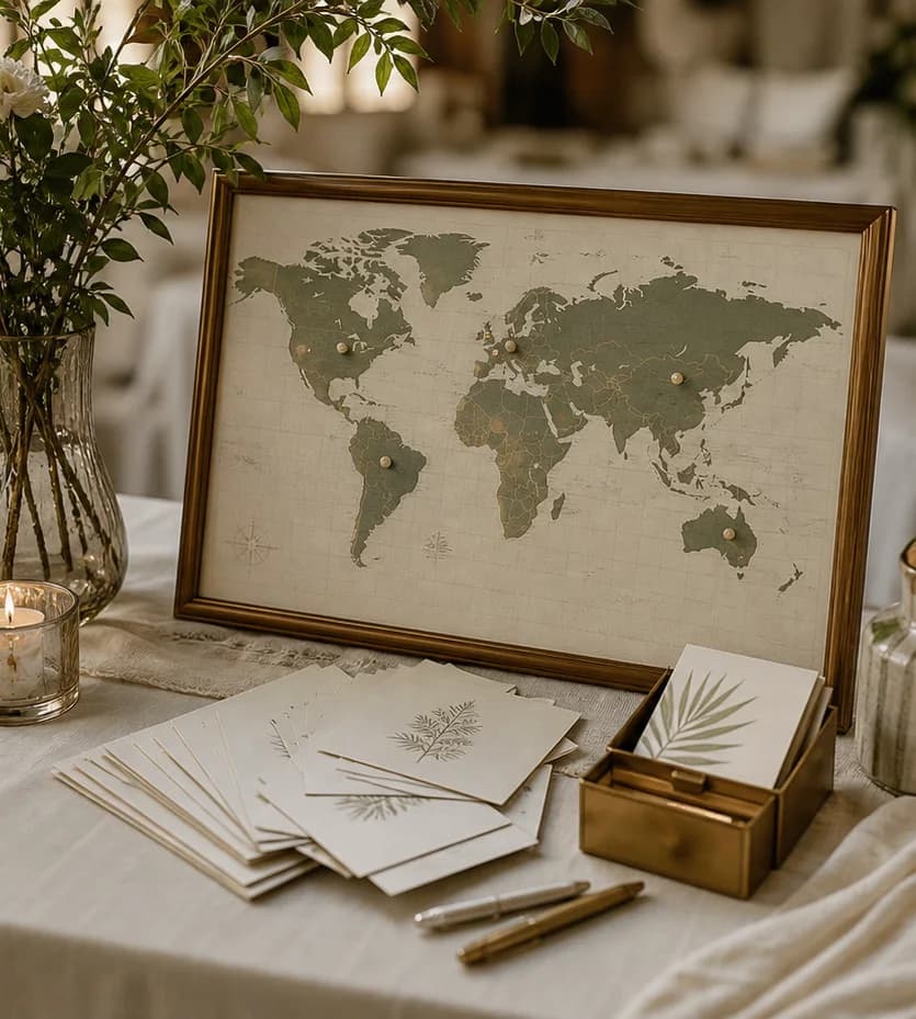Guests creating a wedding keepsake together