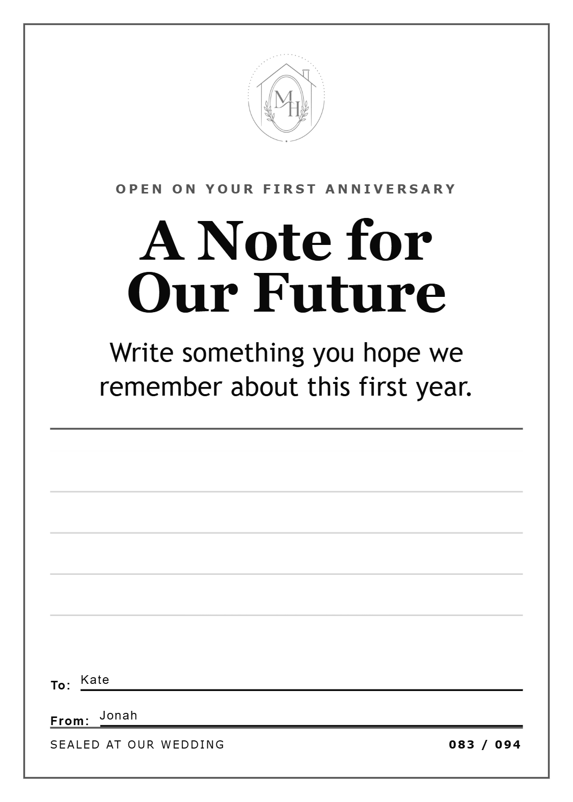 Open on your first anniversary card
