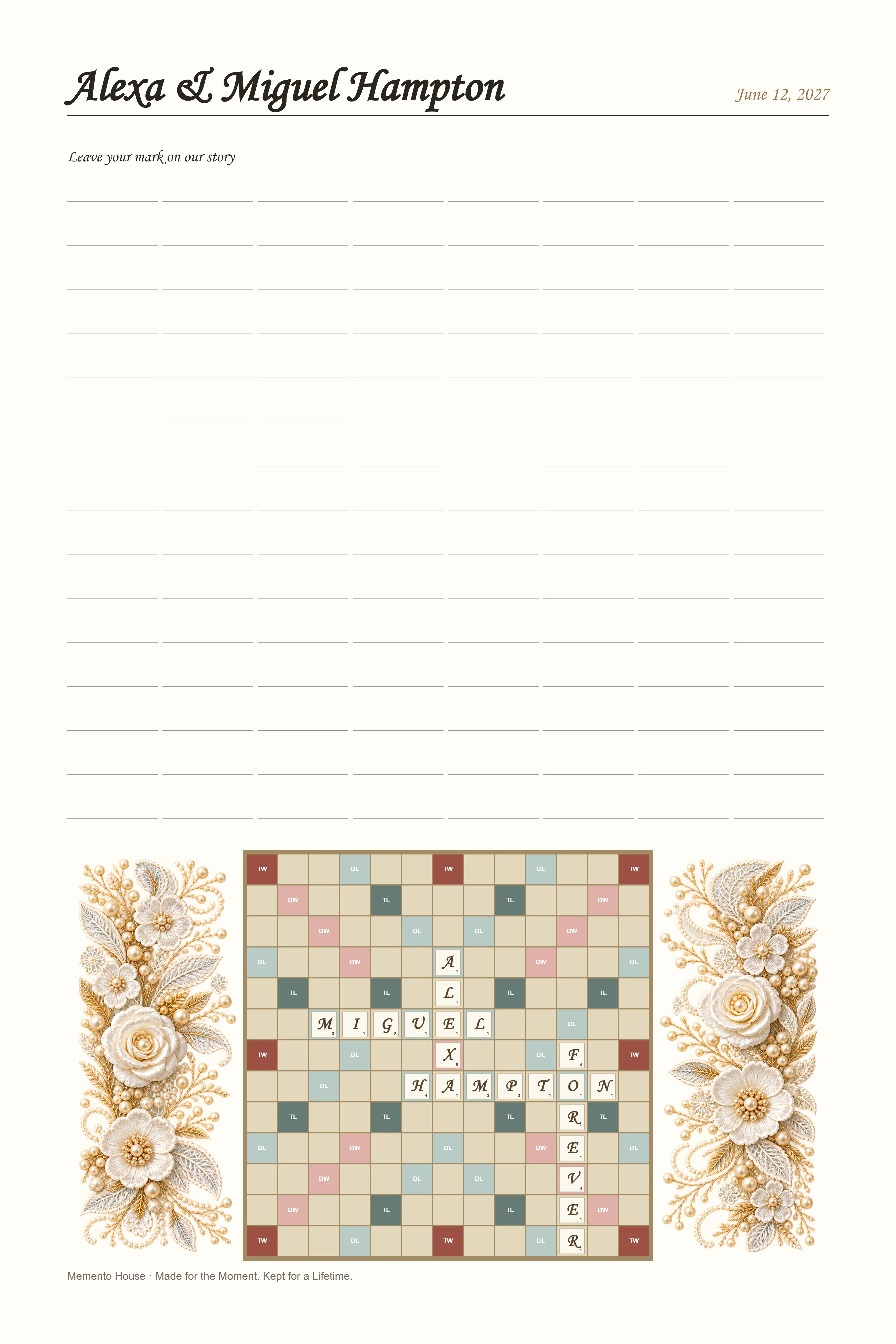 Alexa and Miguel pearl floral Unity Tile signature board example